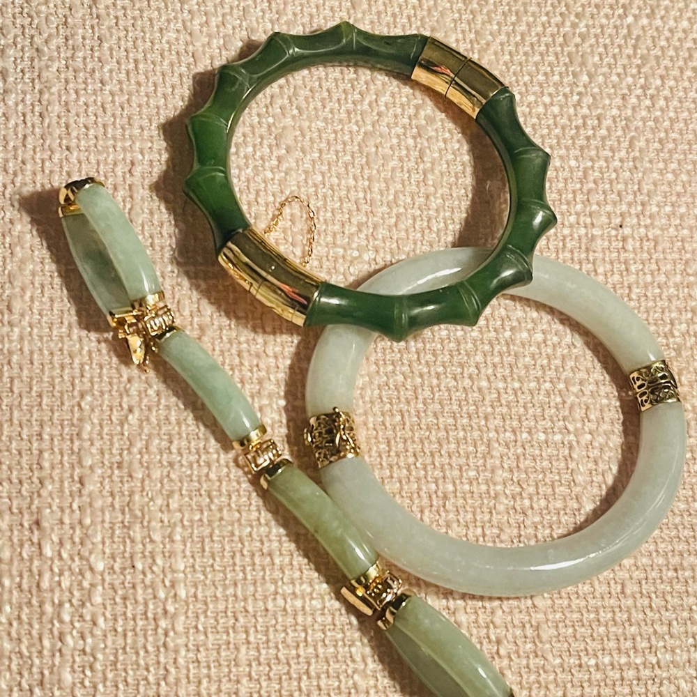 Bundle 3 jade 14k gold natural genuine jade state sale - Picture 3 of 9